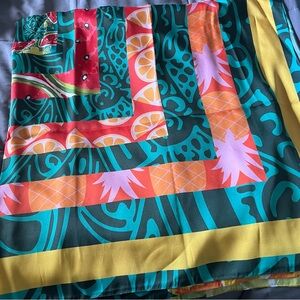 Sassy Jones Vibrant Multicolor Patterned Scarf with Fruit Designs